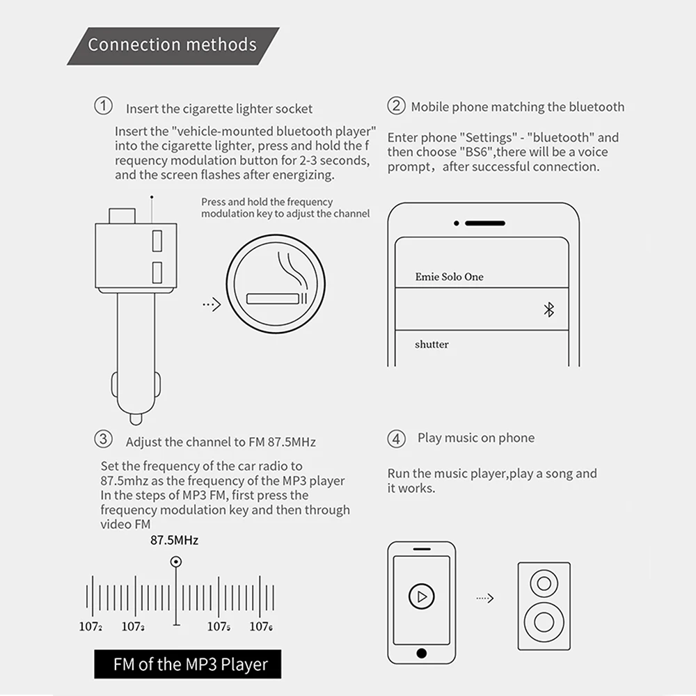 BS6 беспроводной автомобильный Bluetooth fm-передатчик Аудио Автомобильный MP3-плеер fm-модулятор громкой связи Bluetooth автомобильный комплект с двойным USB