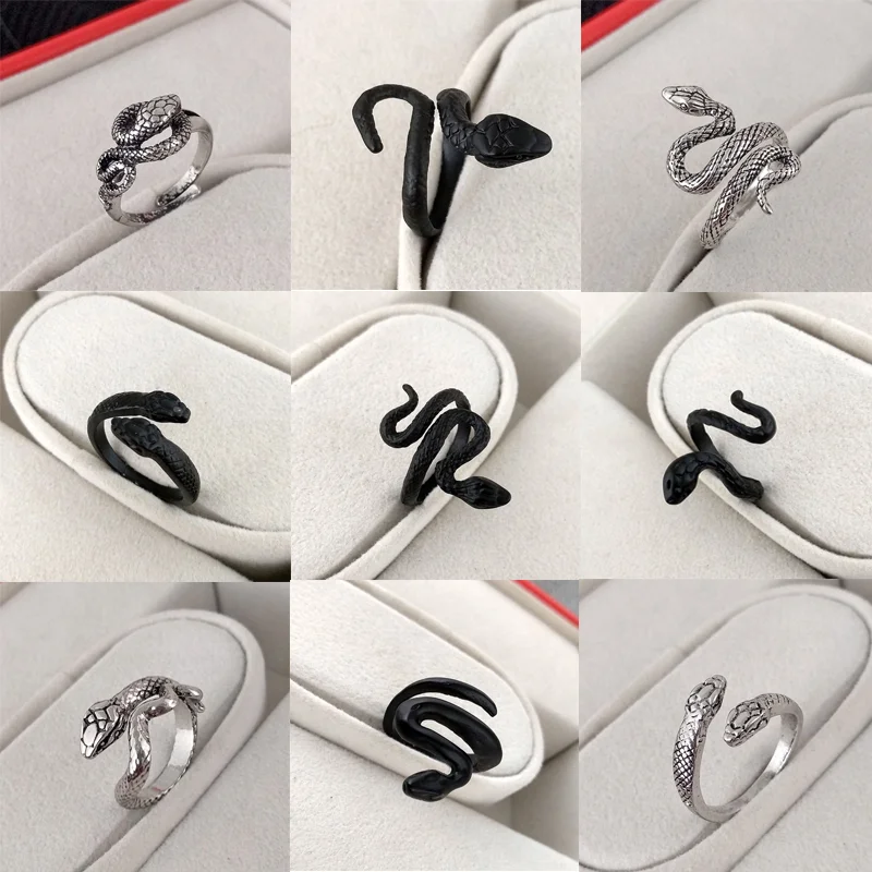 

21 Styles European Retro Punk Exaggerated Spirit Snake Ring Fashion Personality Stereoscopic Opening Adjustable Ring Jewelry