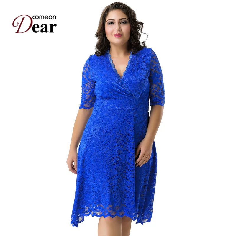 

Comeondear Lace Dress Half Sleeve Plus Size Autumn Bodycon Dress Elegant Evening Dress Wine Red Blue Work Basic Dresses RB80329