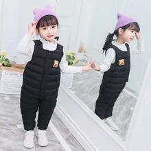 Теплый детский комбинезон без рукавов, пуховые комбинезоны для малышей, зимний комбинезон, детский комбинезон, детские комбинезоны, штаны на подтяжках для мальчиков и девочек