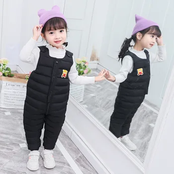 

Warm sleeveless baby romper down toddler overalls snowsuit kids bib pants children coveralls boys girls Suspender Trousers