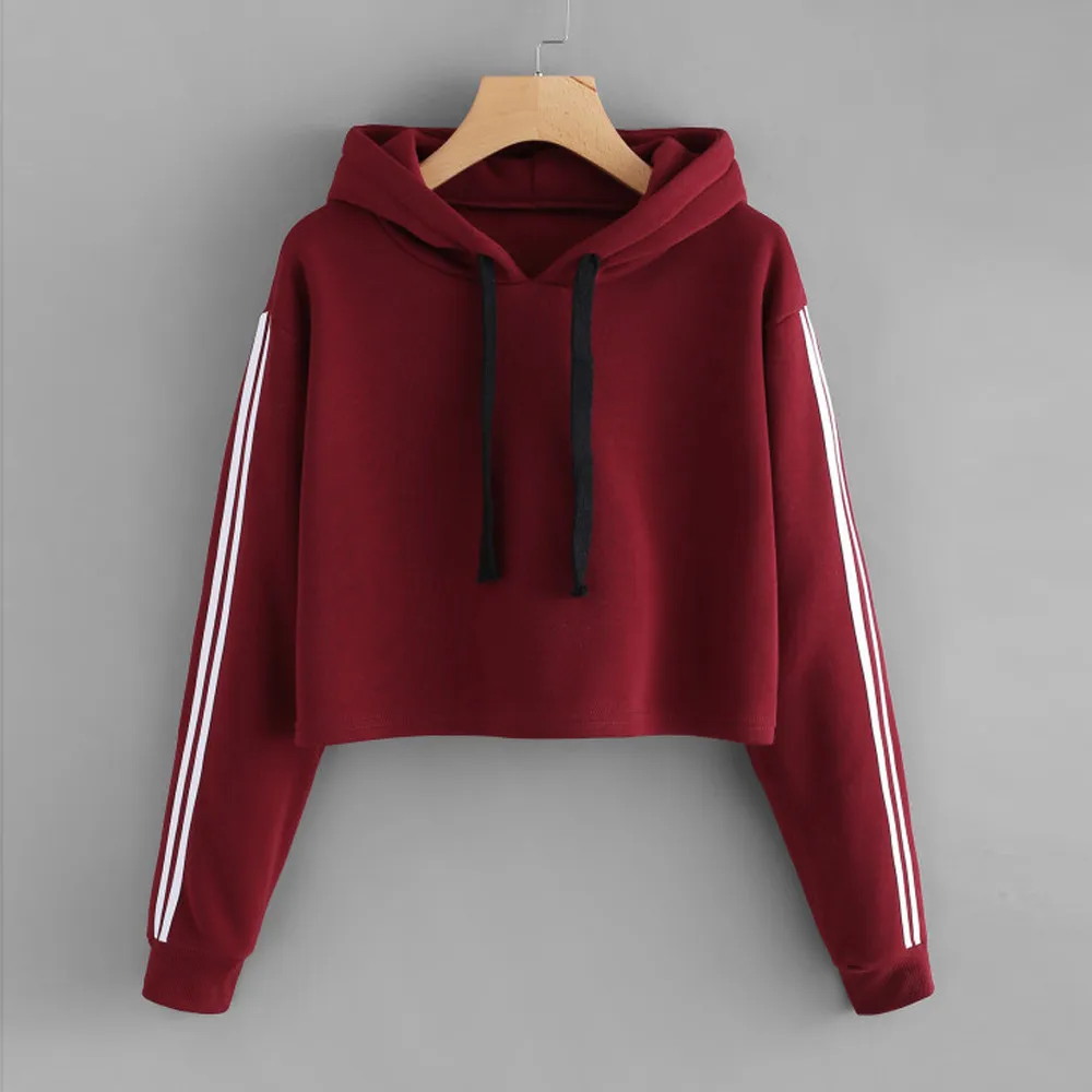 WOMENS ZIP UP HOODED TOP HOODIE JUMPER SWEATER COTTON FLEECE CROPPED SHORT