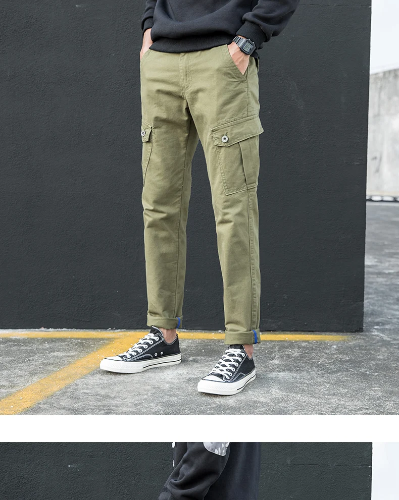 KSTUN Cargo Pants Men Straight Fit 100% Cotton Overalls Mens Trousers Casual Pants High Quality