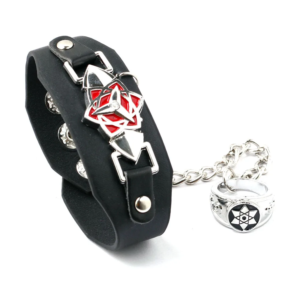 Pulsera de cuero de Anime Sharingan Punk con anillo, accesorio de Cosplay, accesorios de moda, joyería