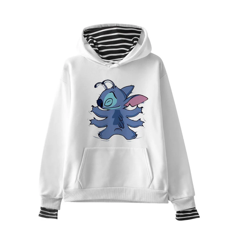 Женские толстовки с капюшоном с принтом персонажа, Повседневный пуловер LILO STITCH, милые Джемперы, Топ с длинным рукавом и круглым вырезом, флисовые Топы XXL