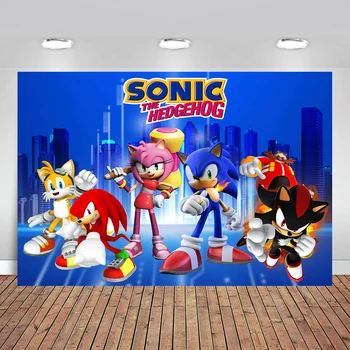 

InMemory Sonic Boy Birthday Party Background Children Custom Name Age Photo Backdrops Vinyl Booth Props Photocall 7x5FT Banner