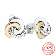 Romantic 925 Sterling Silver Interlocking Round Pattern Pave Stud Earrings 14K Gold Plated Women Stud Earrings Fit Brand Gift
