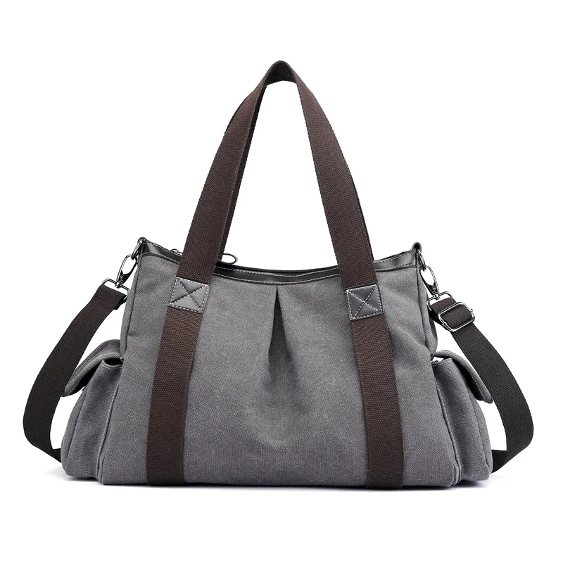 

Ougger Large Ladies' Handbag Men's Bag over the Shoulder Summer Gray Canvas Leisure Style Sports Bags with Zipper for Outdoor