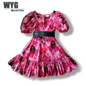 

Top Quality Flowers Print Runway Dresses 2020 Summer New Ladies Lantern Sleeve Double Layers Ruffles Sweet Cotton Mini Dress