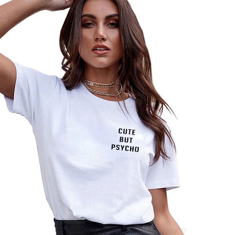2020 новая женская мода Harajuku футболки для мамы папы и надписью Cute but Psycho (милый