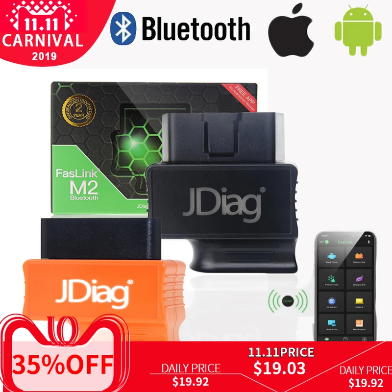 

JDiag Auto Diagnostic Tool FasLink M2 Car OBD2 Scanner with Bluetooth Code Reader with ISO/Android APP Free Replace Easydiag 3.0