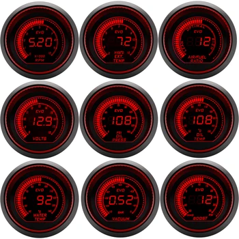 

52MM Gauge Tachometer Boost Turbo Gauge PSI LCD Digital With Sensor Oil/Water Temp Gauge Vacuum Oil Pressure Gauge Air Fuel Rati