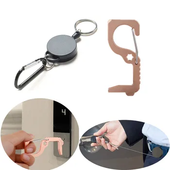 

Non-Contact Door Opener Portable Touchless Antimicrobial EDC Door Opener Press Elevator Tool Door Handle Key Anti-Lost Keychain