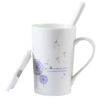 

Mug with Lid Spoon Creative Simple Ceramic Water Cup Couple Office Coffee Cup Student Cartoon Large Capacity Stainless Steel Cup