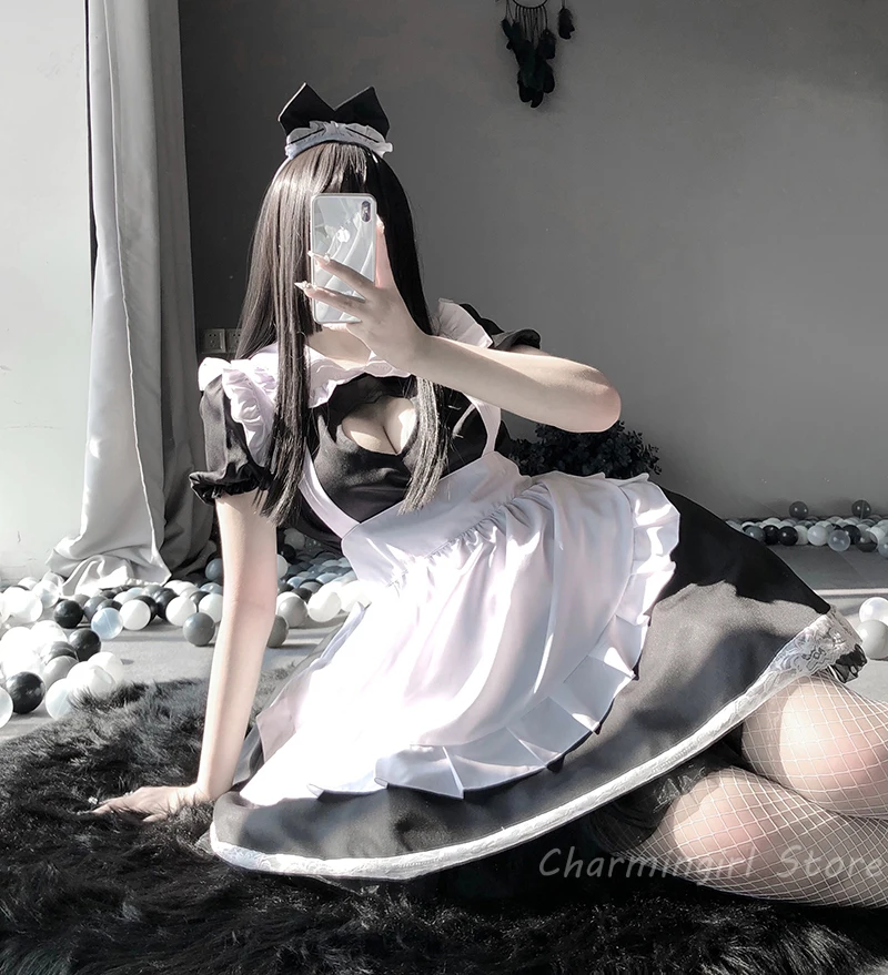 Japanese Kawaii Maid Outfit Women Lolita Sweet Anime Cosplay Costumes Sexy Lingerie Lace School Girl Costume