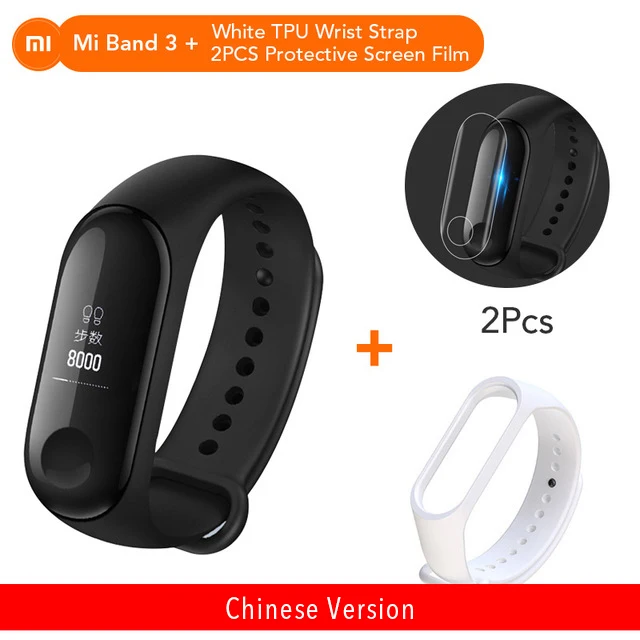 Xiaomi mi-браслет 3 пульсометр Bluetooth 4,2 Xao mi умный спортивный браслет OLED mi band 3 Smartband - Цвет: Add White Strap