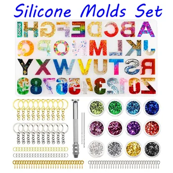 

186 Pcs Alphabet Resin Silicone Molds Set Backward Casting Letter Key Rings Earrings Number Epoxy Molds for Resin