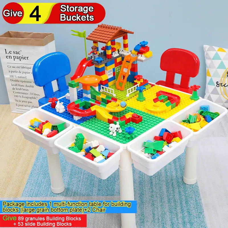 

Multi-function Table for Building Blocks Children's Puzzle Study Table Give 89 Granules Building Blocks 53 Slide Building Blocks