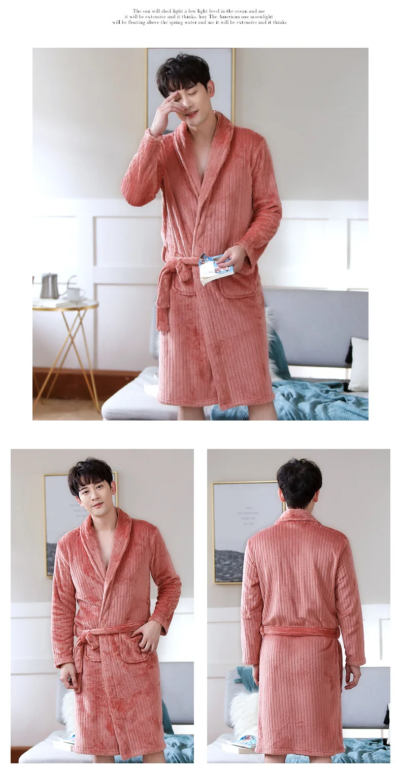 2020 Men Flannel Robe Male Thick Solid Dressing Gown Plus Size Belted Bathrobe Winter Long Robe Mens Bath Robe checkered pajama pants