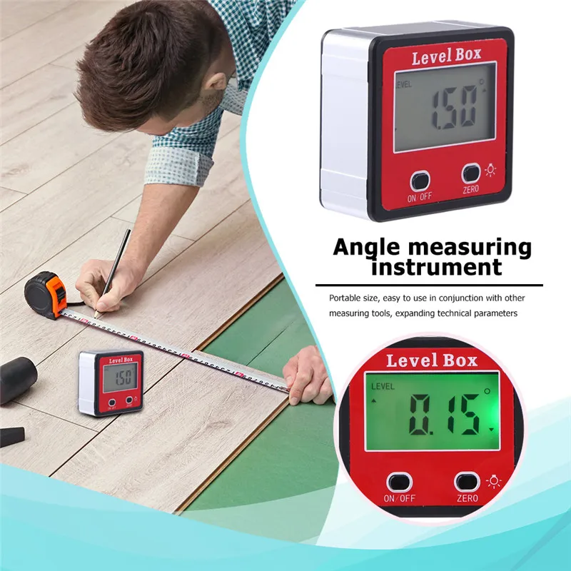 Red Precision Digital Protractor Inclinometer Water Proof Level Box Digital Angle Finder With Magne