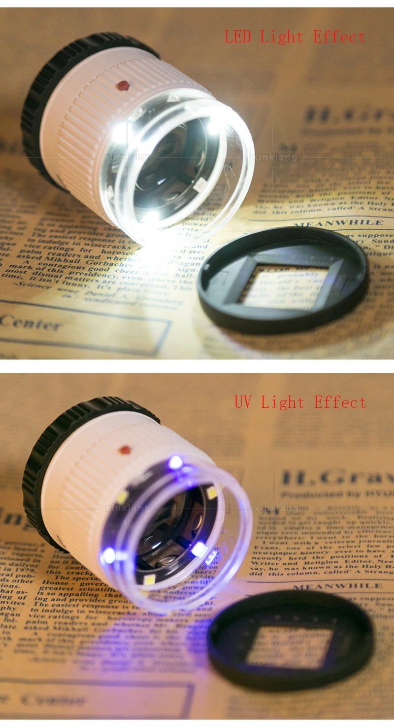 Cylindrical Scale Magnifier 30X Black/White HD Magnifying Glass With LED Lights Optical Glass 3 LED Magnifier Lupe Jewelry Loupe