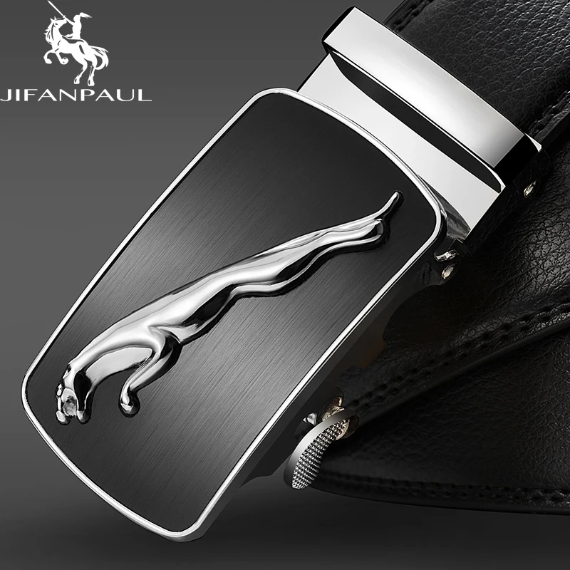 JIFANPAUL Genuine Leather Men Belt Fashion Designer Business Jaguar Pattern Decorative Alloy Automatic Buckle