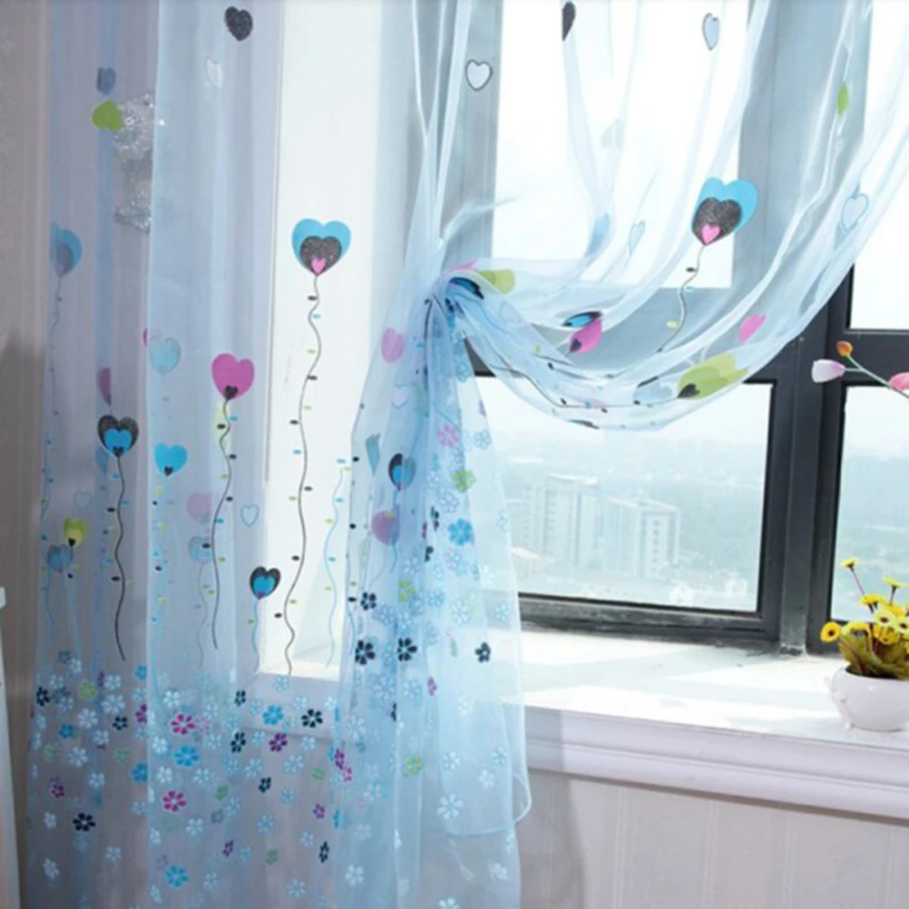 Coloful Door Window Curtain Floral Tulle Voile Drape Panel Sheer Scarf Valances 