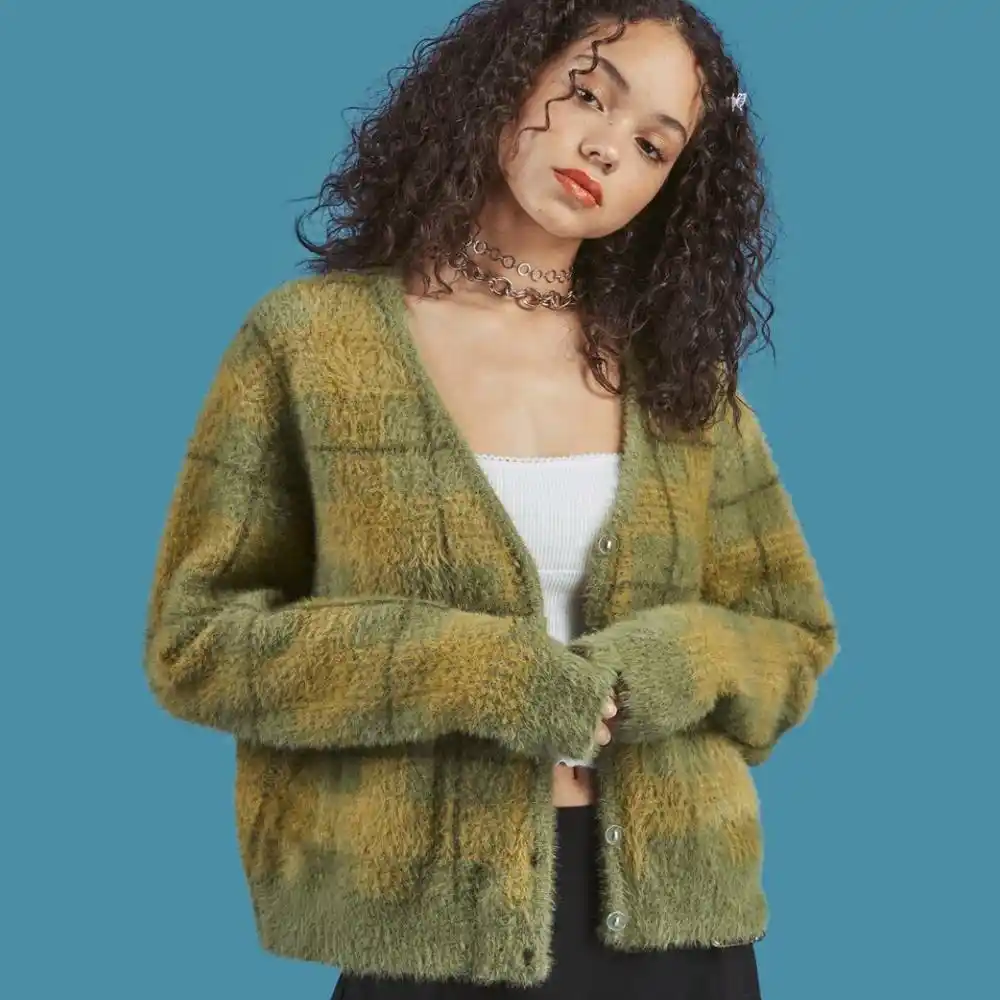 fluffy green cardigan