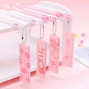 

40 pcs/lot Honey Peach Ruler Pendant Black Ink Gel Pen Ink Pen Promotional Gift Stationery School & Office Supply