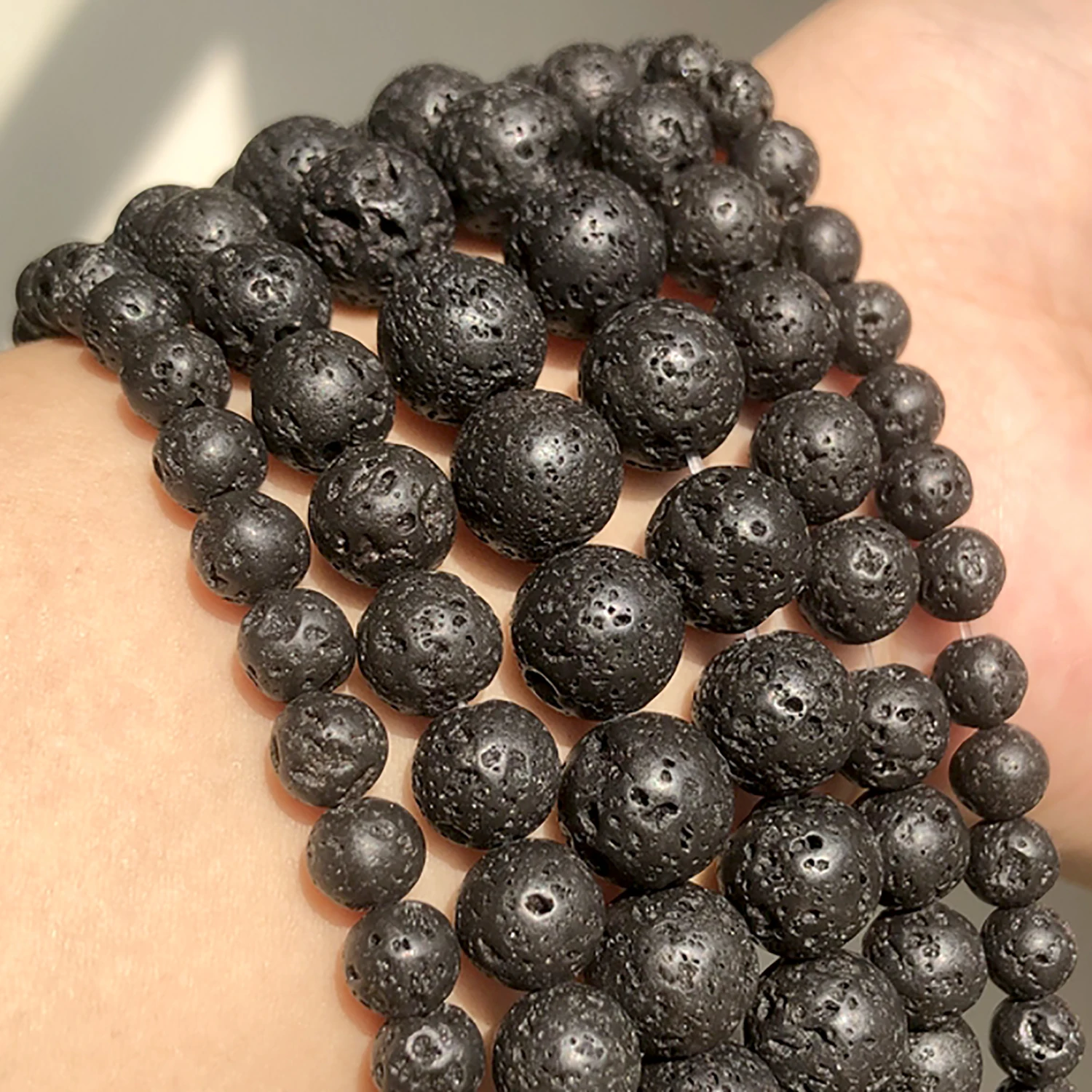 China Factory Natural Lava Rock Beads Strands, Round, Black 10mm