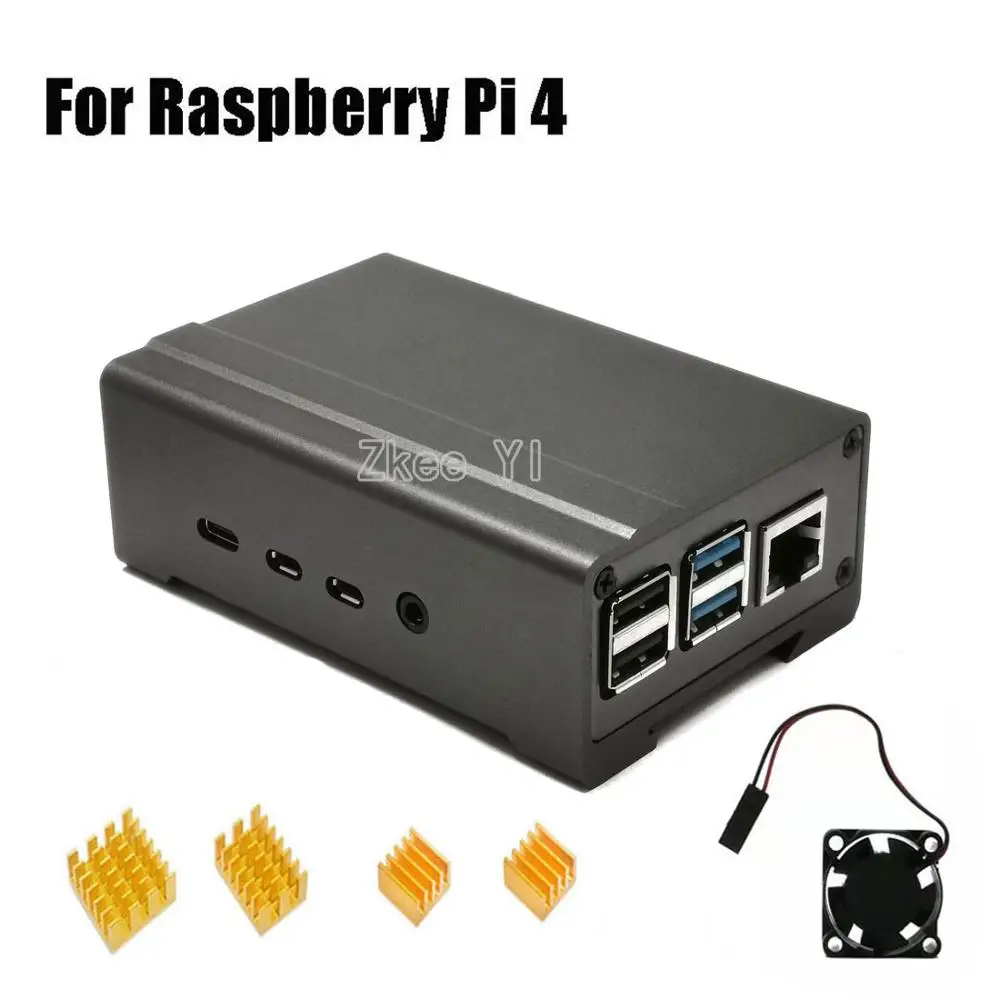 Чехол из алюминиевого сплава Raspberry Pi 4 с охлаждающим вентилятором и 4 радиаторами для Raspberry Pi 4 Модель B