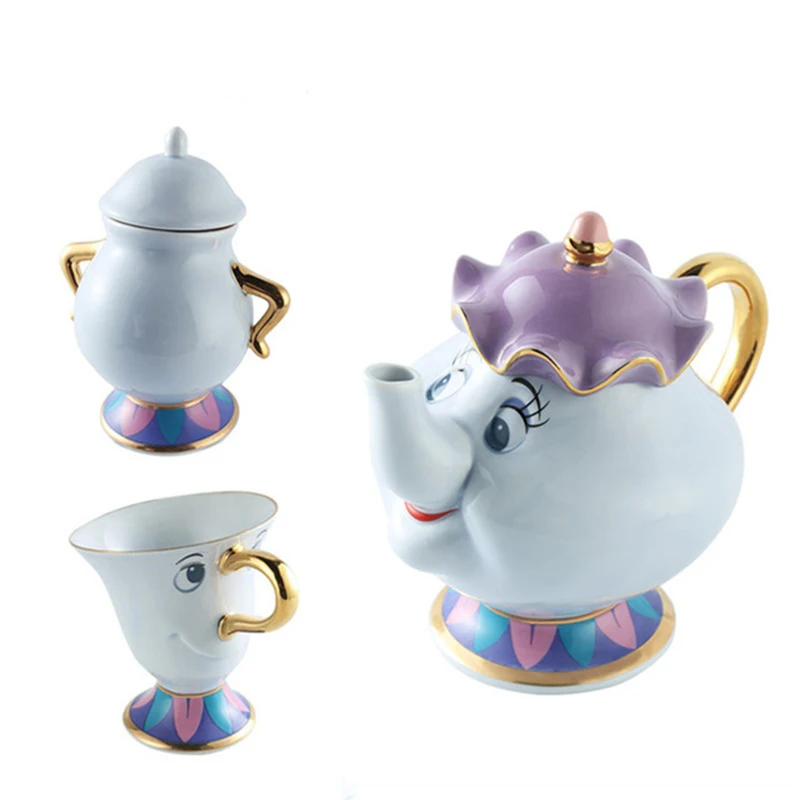 Белый/синий стиль мультфильм Красавица и Чудовище кружка и чайник Миссис Поттс чип чайный горшочек, чашка один набор прекрасный подарок к Рождеству