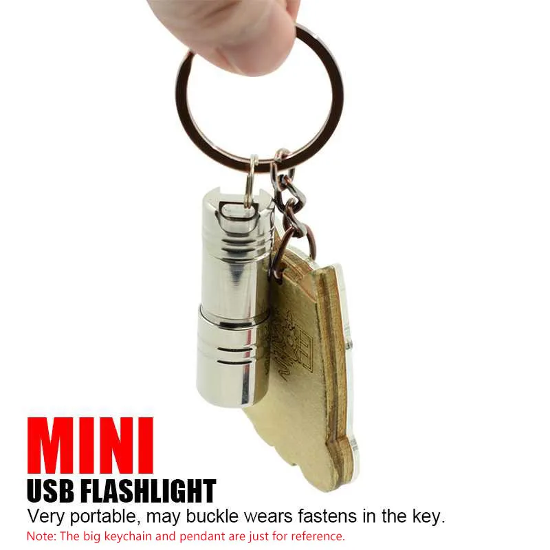 mini keychain flashlight stainless steel usb rechargeable torch small light 3