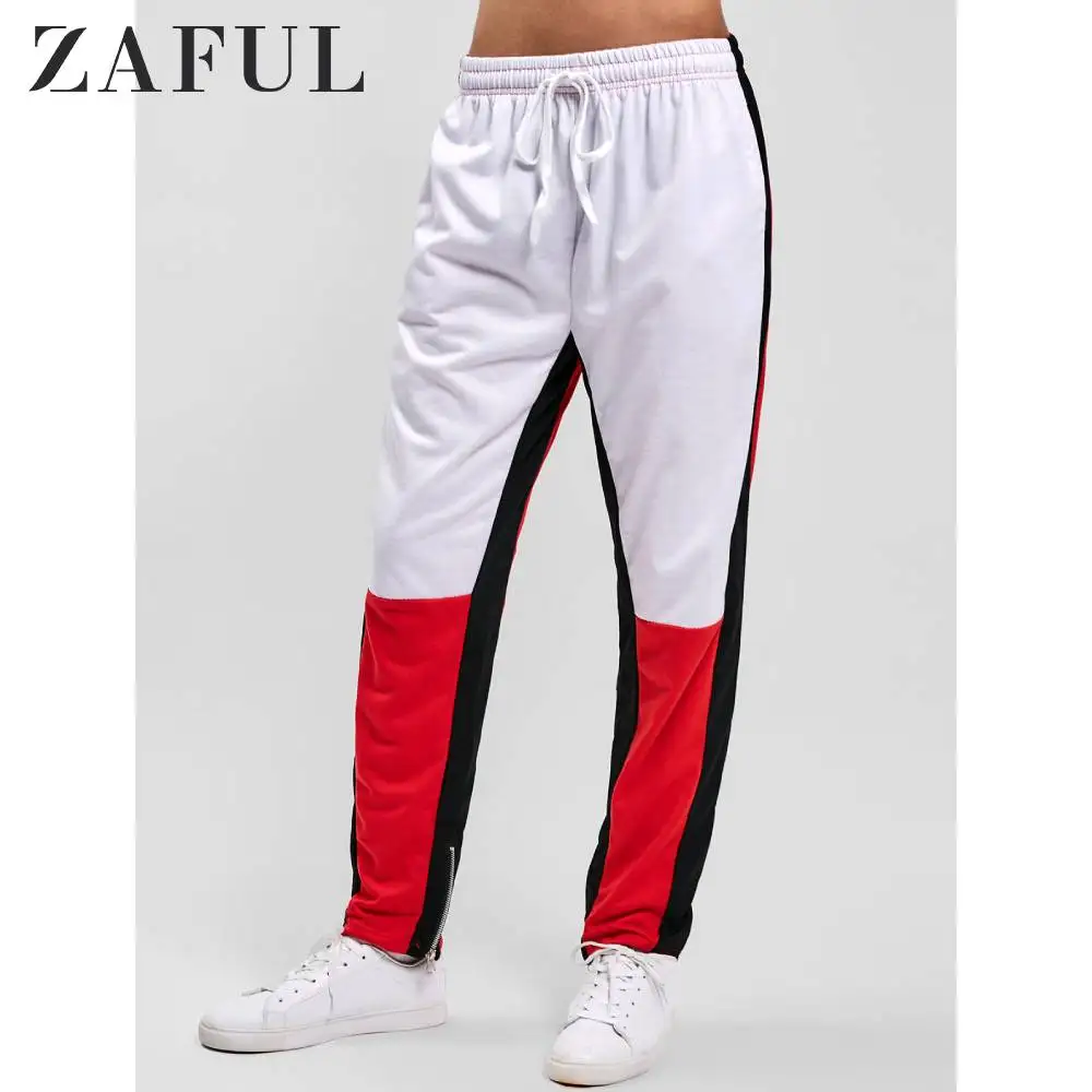 Спортивные штаны с цветными блоками на молнии ZAFUL, Свободные Длинные повседневные штаны для бега, повседневные осенние спортивные штаны с завязками