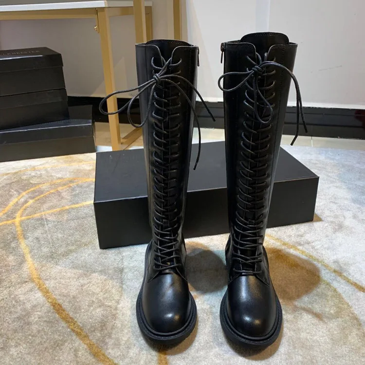 2019 г. новые женские высокие сапоги повседневная обувь из натуральной кожи с