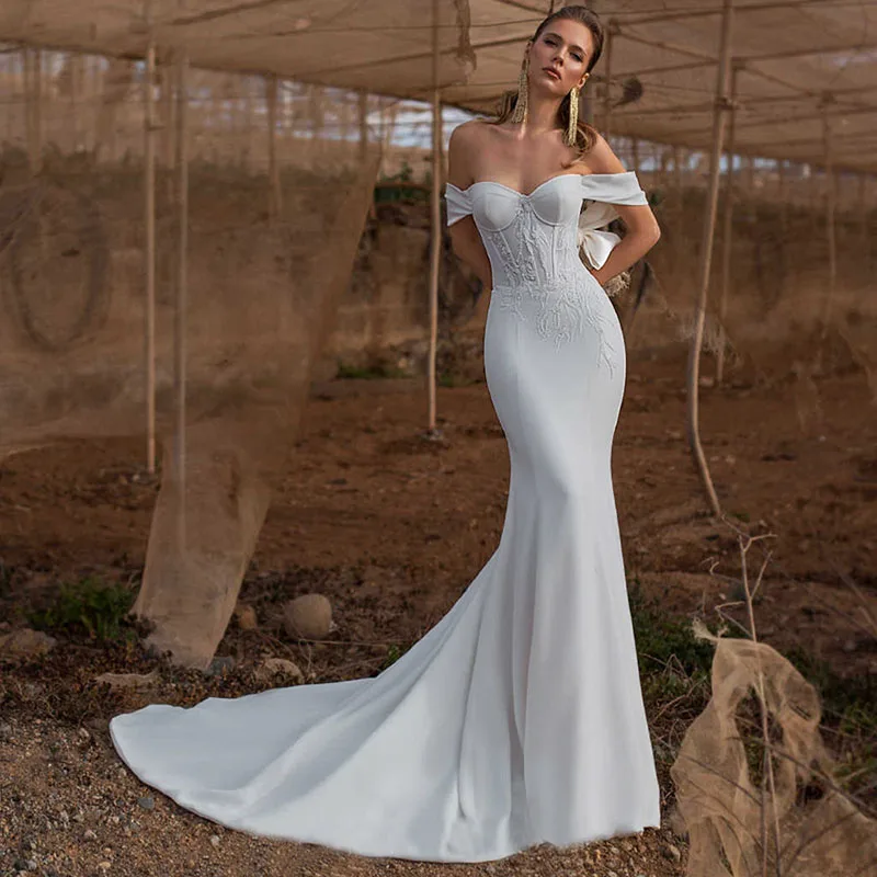 Слоновая кость Eightree simllle атласное свадебное платье Русалка без бретелек Vestido de noiva аппликации свадебные платья с открытой спиной свадебное платье Русалка - Цвет: Слоновая кость
