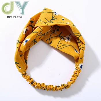 

Fashion fabric yellow pattern cross knot bow chiffon floral hair accessories Free shipping