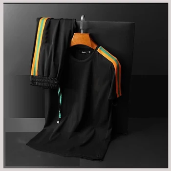 

Europe and America 2020 summer new men's short-sleeved trousers sports fashion suit casual men's two-piece suit