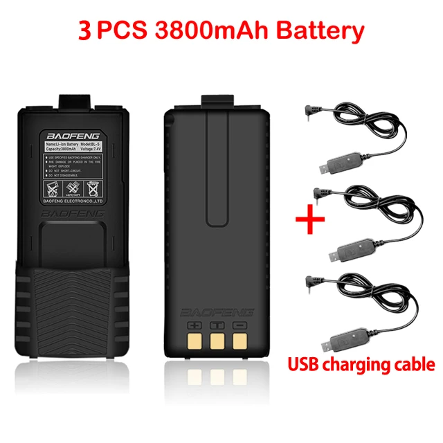 2022 BAOFENG UV-5R Battery For Pofung UV5R UV-5RE DM-5R Plus BF-F8 RT-5R RT5 BL-5 Battery 3800mAh Compatible USB cable charging baofeng walkie talkie Walkie Talkie