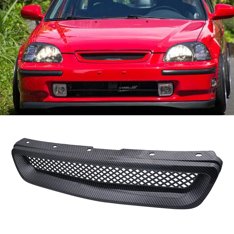 Car Carbon Fiber Mesh ABS Front Hood Grille Grill for 96-98 Honda Civic EJ/EK JDM Type R | Автомобили и мотоциклы