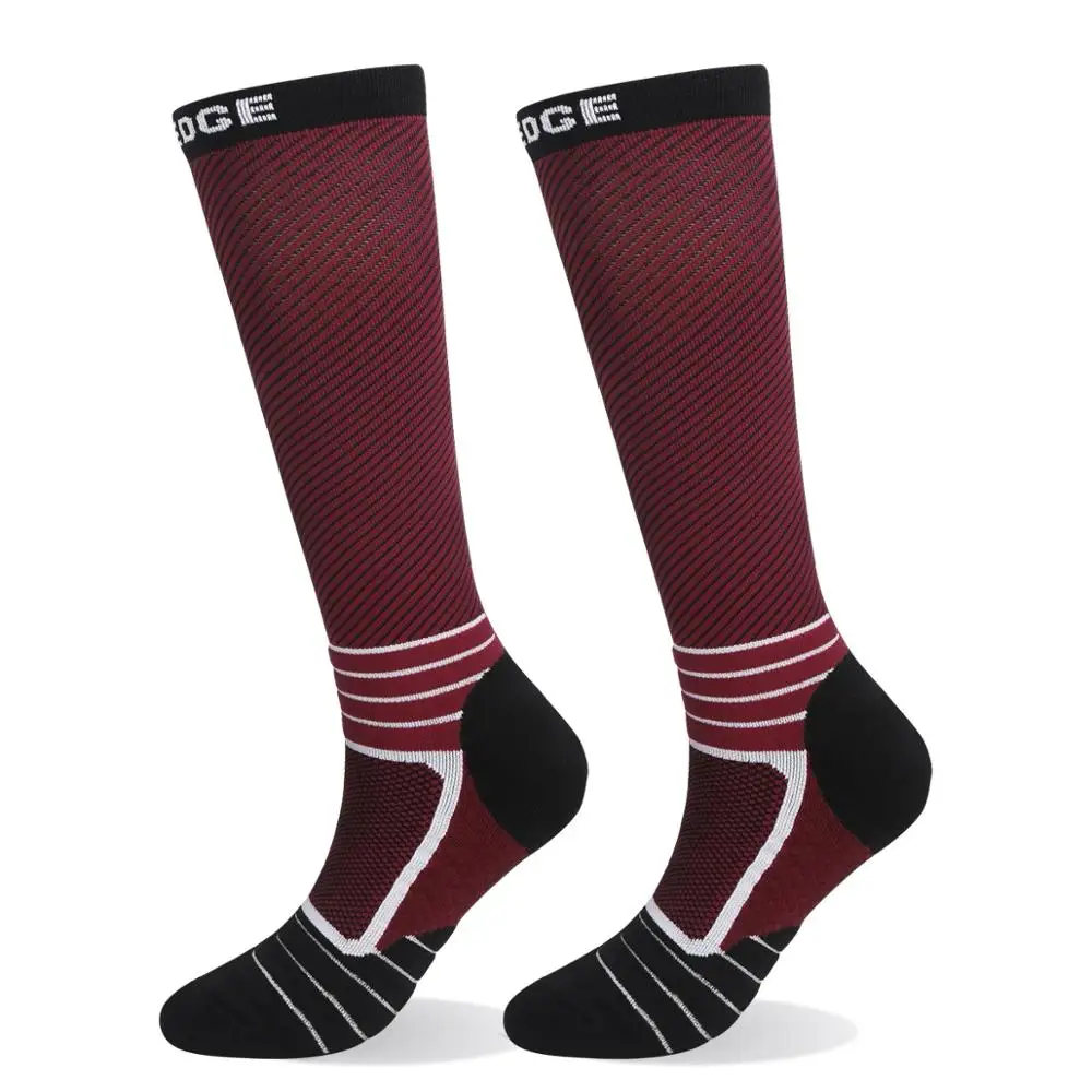 Спортивные носки для бега, марафона, носки для велоспорта, Длинные компрессионные дышащие баскетбольные футбольные обезболивающие мужские лыжные носки для бега - Цвет: Красный