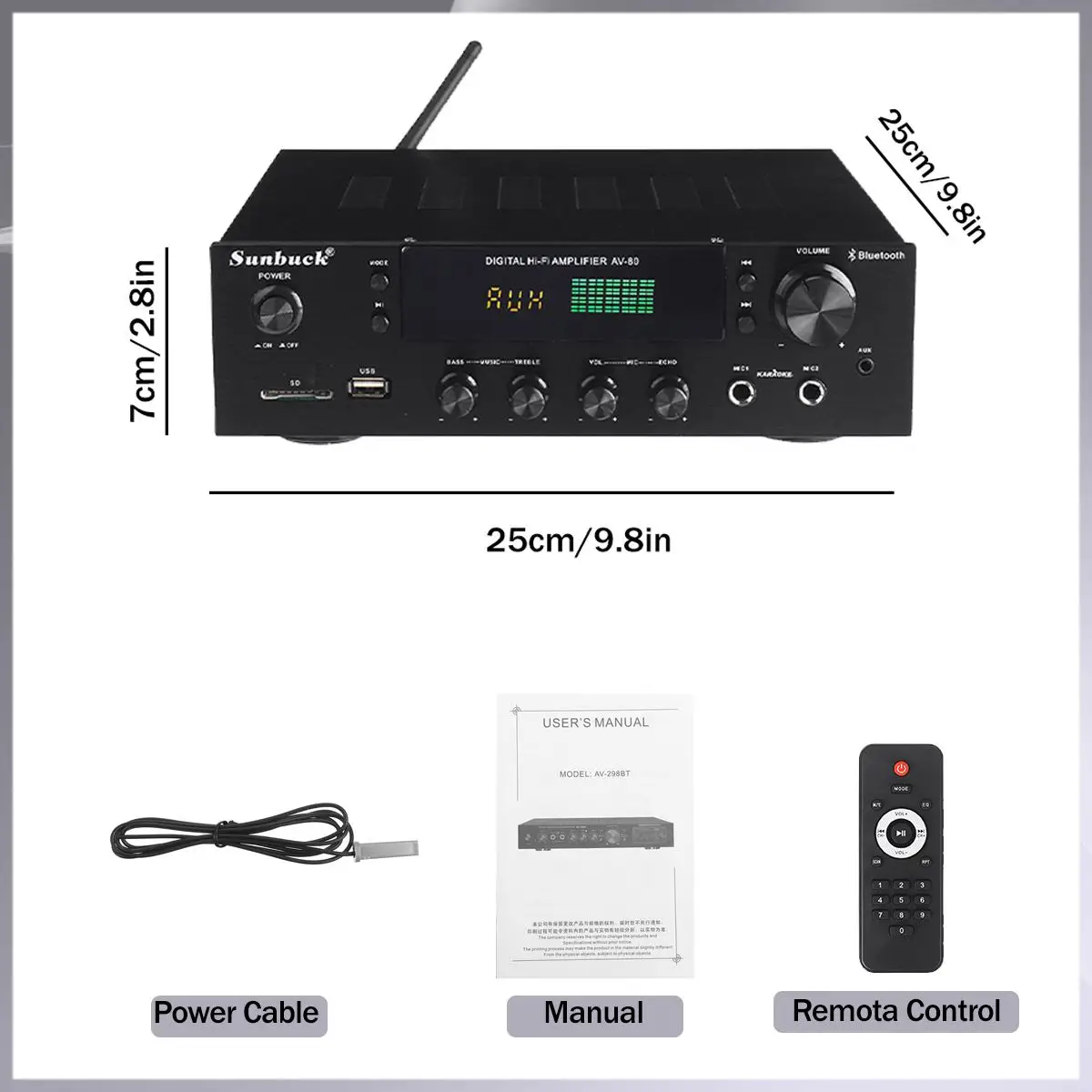 Amplificadores de Teatro em Casa Sunbuck Alta Fidelidade Bluetooth Amplificador Potência Estéreo Áudio Karaoke fm Receptor Usb sd 2 Entrada Mic 2000w - Image 6