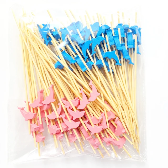 100 db Eldobható Delfin Bambusz Szed Ételvillák Gyümölcs Koktél Kézzel Készített Fogpiszkók Piknik Party Kellékek Asztal Dekoráció - Image 3