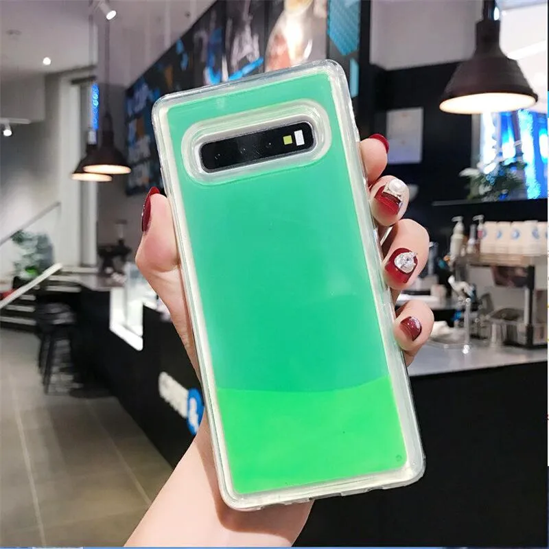 Светящийся чехол Ourpho с неоновым песком для samsung Galaxy S8 S9 S10 Plus Note 8 9 светится в темноте жидкий блестящий чехол с зыбучим песком - Цвет: Зеленый