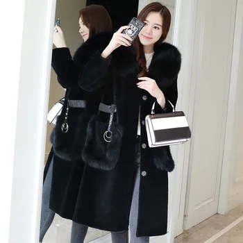 

Winter Real Fur Coat Women Clothes 2020 Fox Fur Collar Hooded Sheep Shearing Wool Fur Jacket Warm Korean Clothes 1726 KJ3393