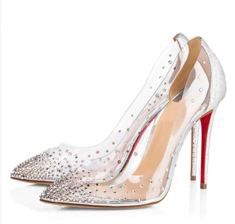 

High Heels Crystal Rhinestone Clear Stiletto Colorful Pumps Wedding Shoes Woman Transparent Dress Party Bridal PVC