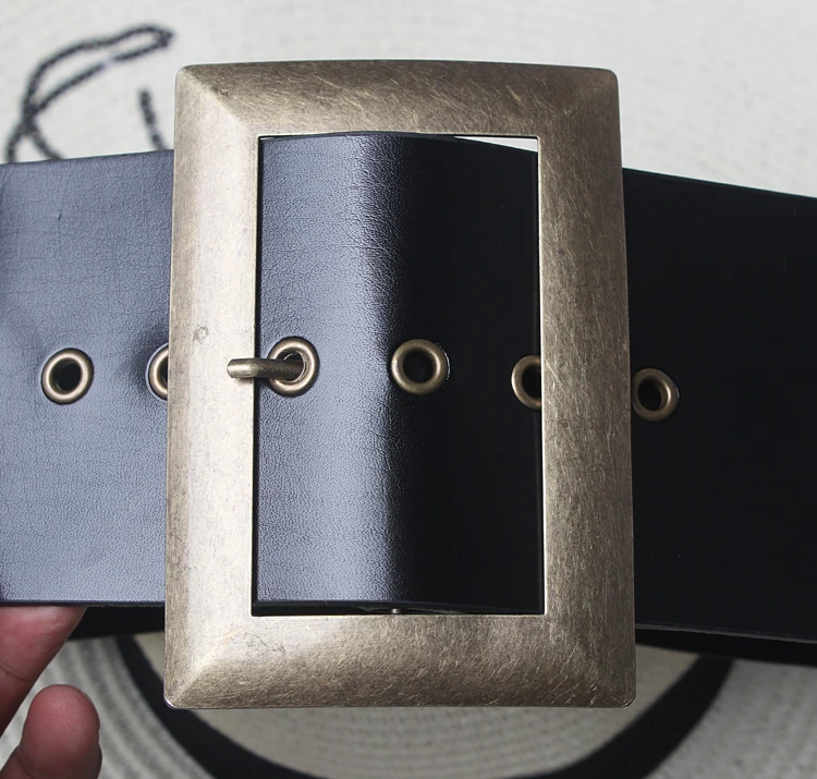 Fashion Women Belt Jeans Metal Waist-belt Black For Female Buckle Dresses Elastic Dress Casual Waistband