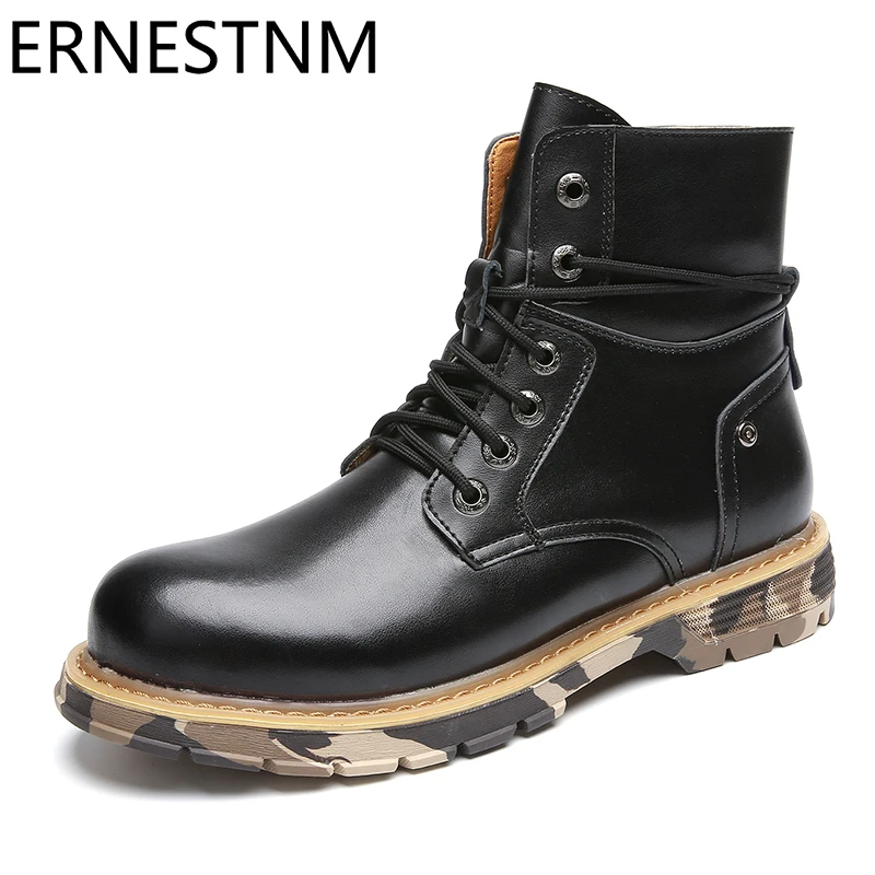 

ERNESTNM Genuine Leather Women Boots Ankle Soft Cow Leather Winter Warm Plush Booties Lace-Up Black Shoes Size11 Men Botas Mujer