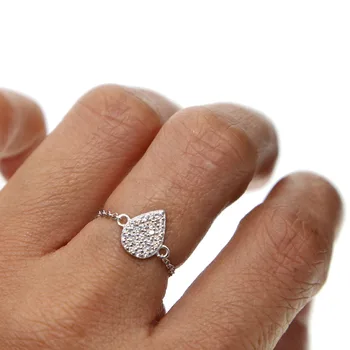 

2021 AAA cz ring 100% 925 silver delicate simple thin chain design ring tear drop Ring Enternity Band dainty thin Ring for women