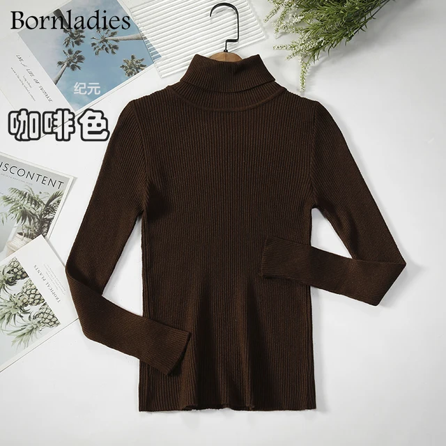 Bornladies 2021 Basic Turtleneck Women Sweaters Autumn Winter Tops Slim Women Pullover Knitted Sweater Jumper Soft Warm Pull Dark Brown